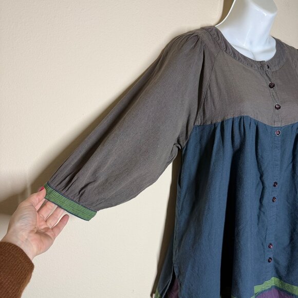 Gudrun Sjoden 3/4 Sleeve Button Up Colorblock Dress Multi Womens Size S Boho - Picture 3 of 7
